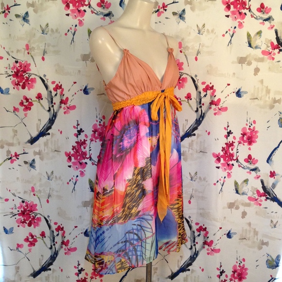 Sweet Sinammon Silk Boho Sun Dress Size M - Picture 4 of 8